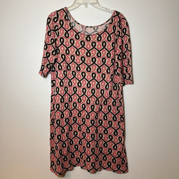 JUICY COUTURE Vintage Shift Dress Pink Geometric Elbow Sleeve‎ Scoop Neck Small - Picture 1 of 4